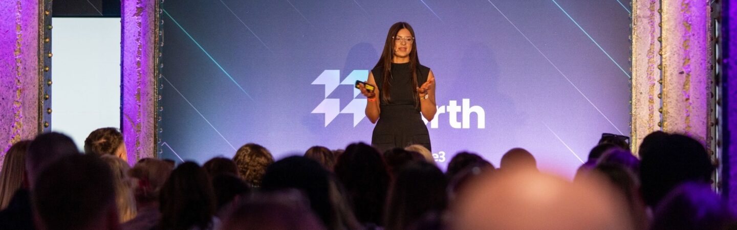 Speaker on stage at Up North